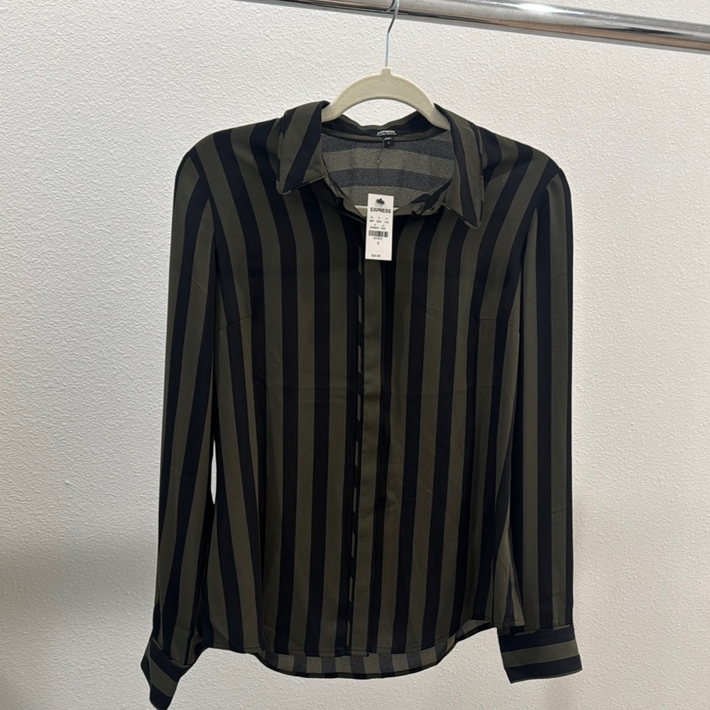 Express Black and Olive Striped Blouse